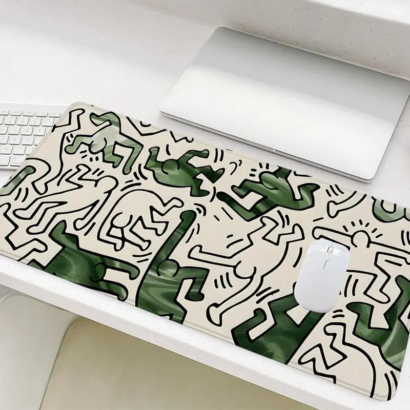 Abstract Figure Graffiti Pattern Mouse Pad, Rectangle Gaming Mouse Pad, Non-Slip Rubber Base Stitched Edge Desk Pad, Gaming Desk Accessory for Home Office Game Room, Aesthetic Computer Desk Accessories
