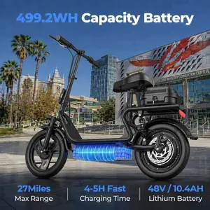 ESBS Electric Scooter, Peak Power 750W, Top Speed 22 mph, Battery 10.5-22.5Ah, Driving Range 20-60 Miles, Adjustable Height, Electronic Brake, 14-inch Inflatable Tires.