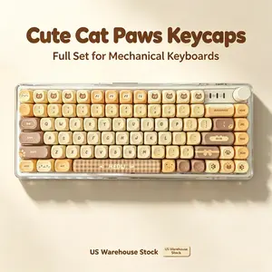 LOBO Cute Cat Paw PBT Dye-Sub XDA Profile Custom Anime Keycap Set, 138-Keys Complete Cream Beige Cartoon Design, Mechanical Gaming Keyboard Replacement Keycaps teclado