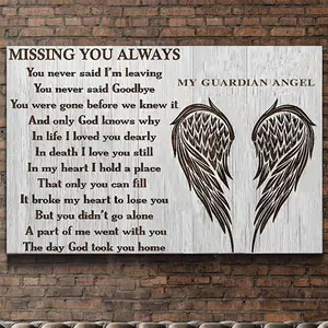 1pc Wooden Framed Canvas Art - "Missing You" Angel Wings, Inspirational Quote Wall Decor for Bedroom & Living Room, Pine Wood Frame, Ready-to-Hang Poster, Thoughtful Memorial Gift, Living Room Decor