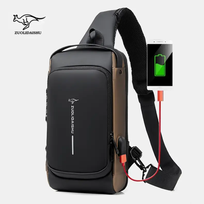 Men's Fashion Letter PatternZipper Pu Sling Bag with Password Lock for Winter 2024, Waterproof Travel BusinessChest Bag, Male Simple All-match Crossbo