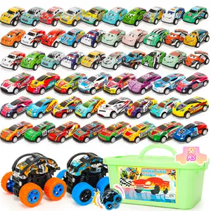 Toy Cars, 56Pcs Monster Truck Toys Pull Back Cars with Storage Box, Race Cars Party Favors Goodie Bag Stuffers Christmas Treasure Box Classroom Prizes