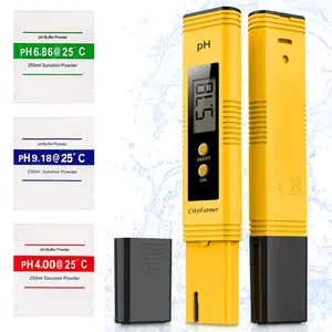 CityFarmer PH Meter for Water Hydroponics with 2-Pack Calibration Solution Mixture, Fast, Accurate pH Measurements, ±0.1 pH, 0-14 Range