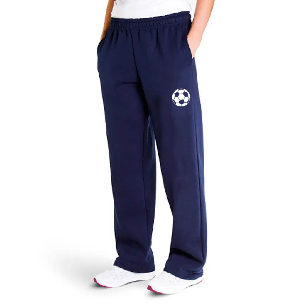 Unisex Soft Fleece Soccer Sweatpants with Ball Graphic, Athletic Performance Joggers with Pockets for Post-Game Lounging, Soft Sweatpants, Athleisure Style Pants, Sporty Joggers Pants, Side Pockets
