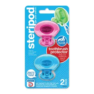 Steripod Clip-On Toothbrush Protector, Keeps Toothbrush Fresh and Clean, Fits Most Manual and Electric Toothbrushes, Pink and Blue, 2 Count (Pack of 1). Oral Plastic Bristle Cover