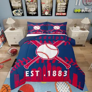 Feelyou Microfiber Bedding Baseball Comforter Set - Red-Black Baseball Player Duvet Insert, Softball Themed Bed Set for Boys, Philadelphia Themed Bedroom Decor