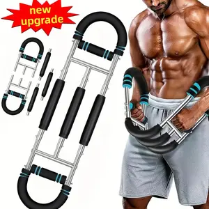 Latest Generation Triple-Tube Arm Trainer Three-Level Adjustable Resistance Spring Exercise Bar Forearm, Triceps, and Chest Workout Machine Detachable Portable Home Fitness Equipment Build Muscle Strength