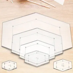 6pcs Hexagon Quilting Templates 1 Inch, 1.5 Inch, 2 Inch, 3 Inch, 4 Inch, 5 Inch With 1/4 Inch Seam Allowance, Acrylic Quilting Templates For DIY Quilting Sewing Crafts