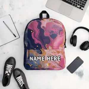 Custom Name Marble Backpack, Personalized Elegant Rucksack, Customized Minimalist School Bag, Abstract Gift, Marble Present