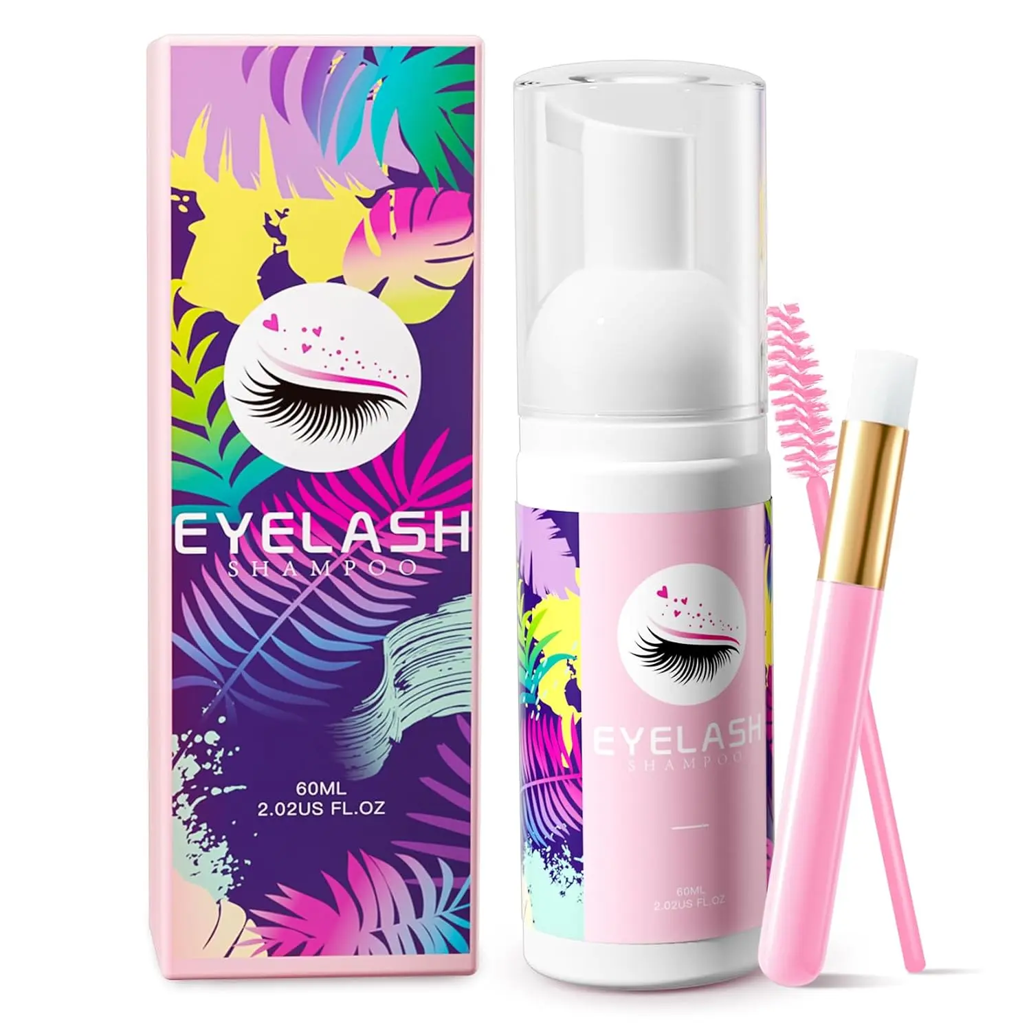 Halloween Gifts Lash Shampoo Eyelash Shampoo for Lash Extensions, 2.02 Fl Oz/60mL | Lash Shampoo Kit with Lash Wash Brush, Gentle Eyelash Cleaning Kit Extension Cleanser