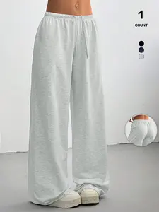 2026 Spring Summer Women's Wide-Leg Casual Lounge Pants - Multi-Color Options, High Waist Adjustable Elastic Waistband with Drawstring, Soft & Drapey Skin-Friendly Fabric, Loose Fit & Slimming, Versatile for Home & Outdoors