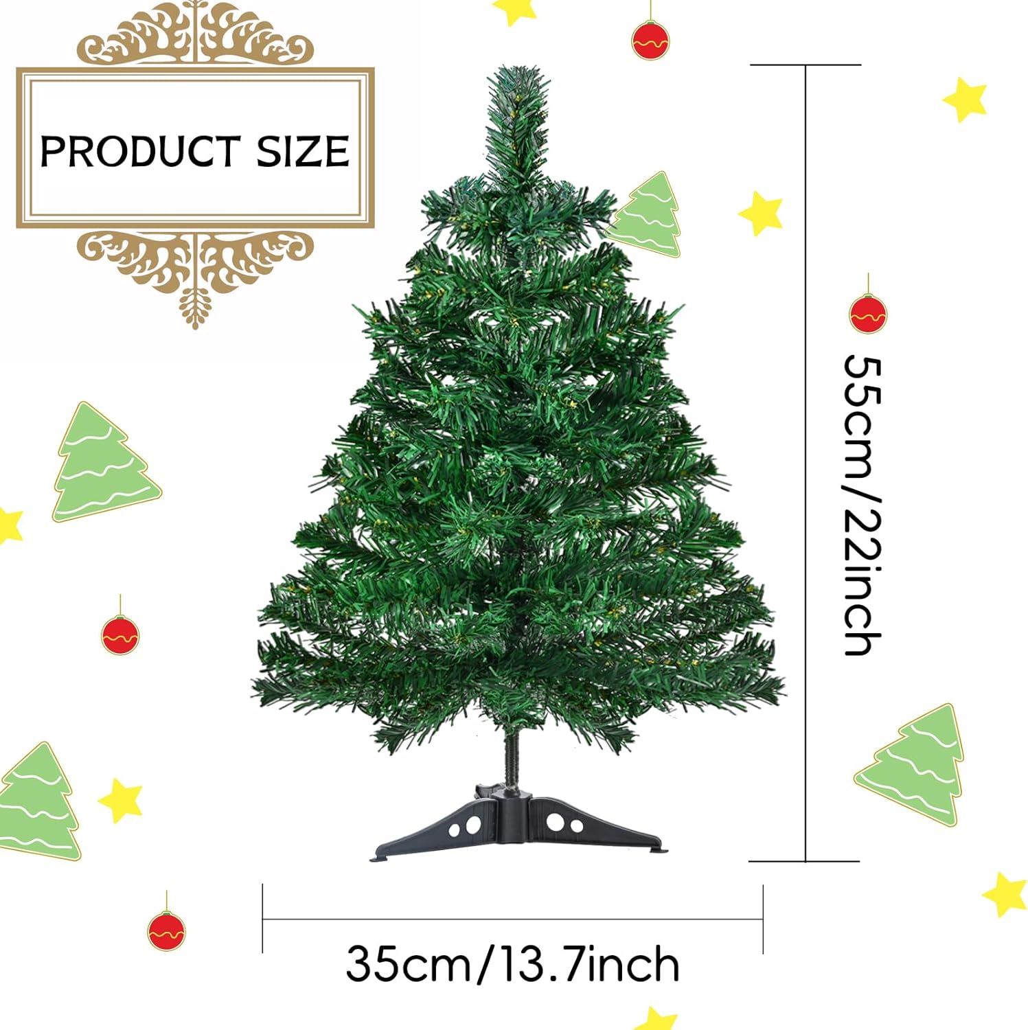 Okicoler 3ft Spruce Artificial Christmas Tree with Warm White & Colorful Lights Foldable Base Easy Assembly for Home Office Party Decoration