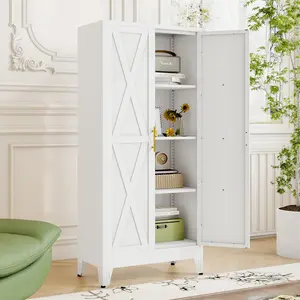 61" H  Freestanding Cupboard with 2 Doors and 3 Adjustable Shelves, Metal Kitchen Pantry Storage Cabinet,Standing Storage for Kitchen, Bathroom, Dinning Room or Utility Room