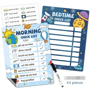 JJPRO Bedtime/Morning Routine Chart for Kids,Magnetic Routine Chart for Kids,Bedtime Chart for Kids, Morning Checklist Toddlers, Daily Schedule Board for Home-Outer Space