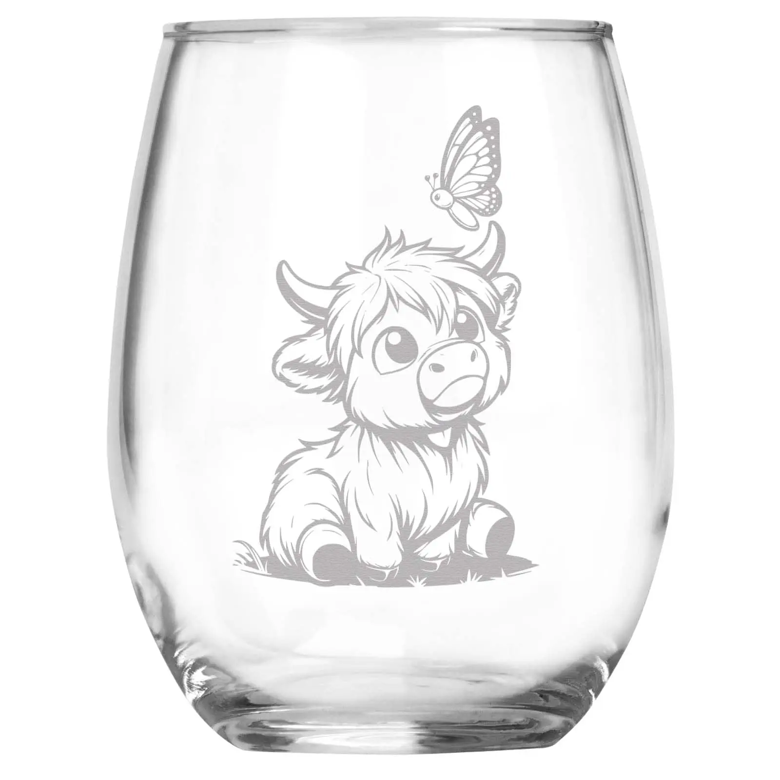 Highland Cow and Butterfly Engraved Wine Glass, Unique Highland Cow Lover Gift, Rustic Farmhouse Decor
