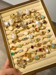 Women's Boho Ring Set for Women Girls, Vintage Elegant Floral Bow Heart Rhinestone Moon Star Geometric Cat Eye Stone Rings, Trendy All-match Jewelry for Party Prom Daily Wear, Exquisite Birthday Holiday Gift for Her