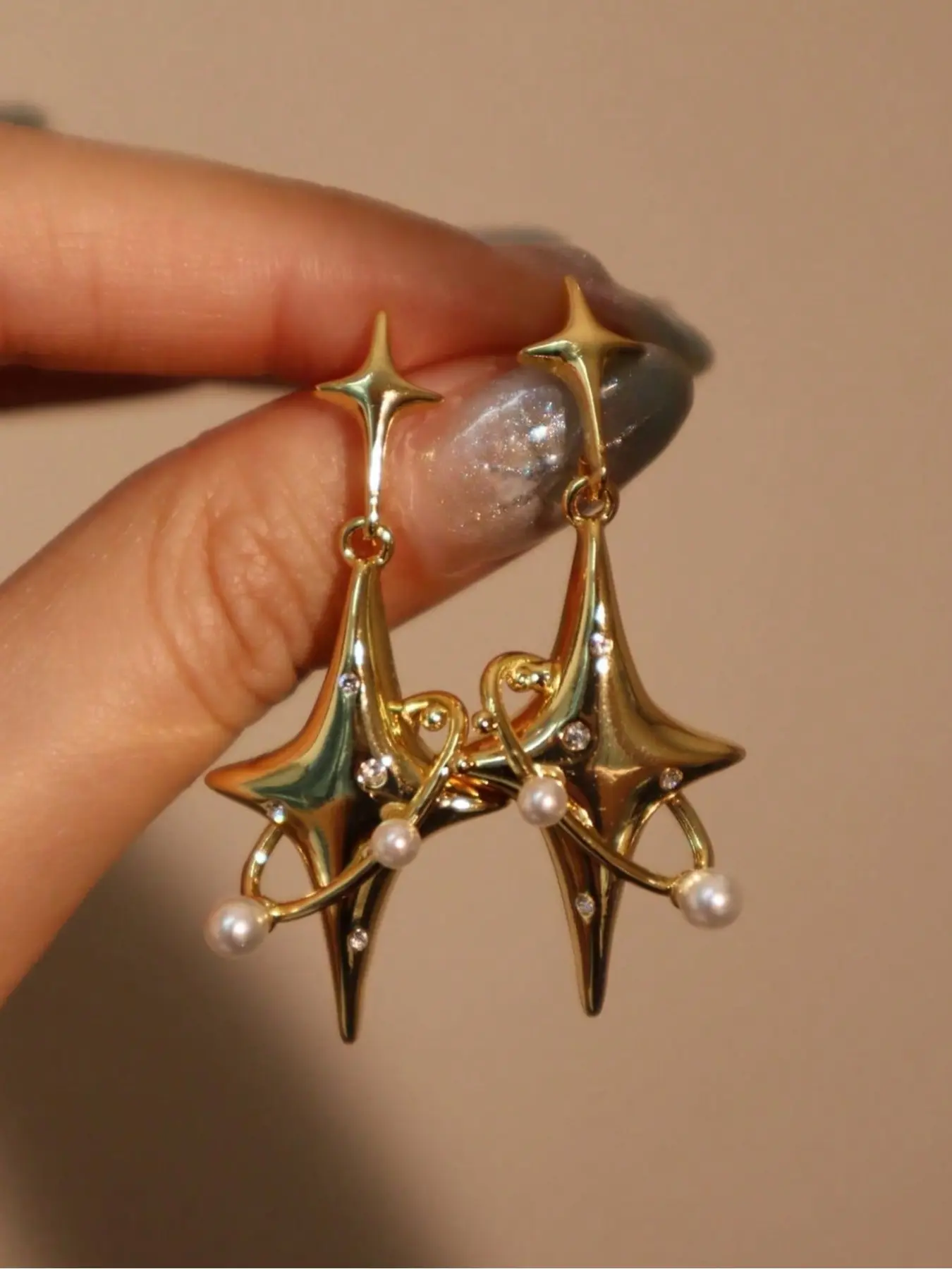Elegant Four-Point Star Ball Dangle Earrings Set for Women, Perfect for Any Occasion, Fashionable Luxury Jewelry Accessories, Dangling Earrings, Dangly Earrings