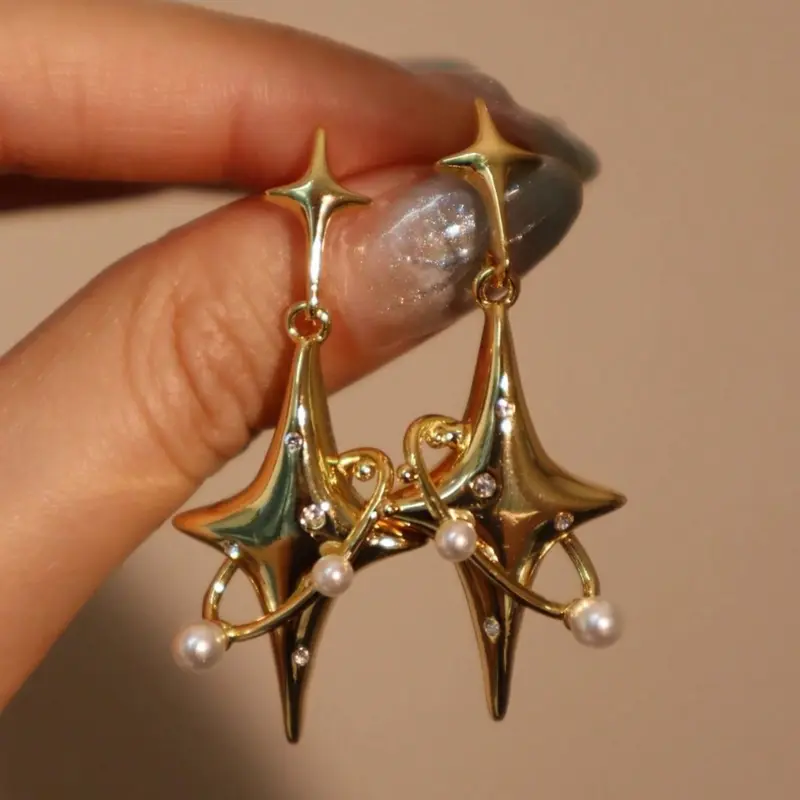 Elegant Four-Point Star Ball Dangle Earrings Set for Women, Perfect for Any Occasion, Fashionable Luxury Jewelry Accessories, Dangling Earrings, Dangly Earrings