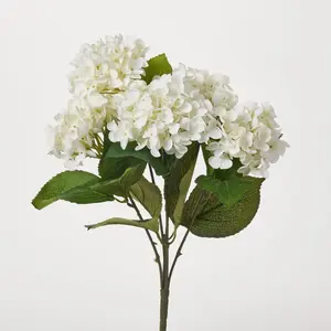 White Silk Hydrangea Blooms Bush Stem Bouquet - 18"