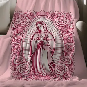 Cozy Pink Virgin Mary Blanket-Super Soft Velvet with Floral Pattern, Perfect Gift for Mom, Grandma, Birthday and Valentine's Day, Perfect for Sofa, Bed, Travel and Living Room, multifunctional Blanket sizes 60*80,30*40(baby ),40*50(kids),50*60