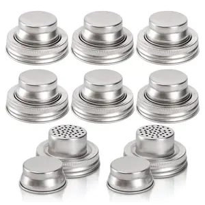 8 Pack Mason Jar Shaker Lids, Stainless Steel Shaker Lids for Mason Jars, Mason Jar Spice Lid with Silicone Seal for Regular Mouth Jar (Jar Not Included)