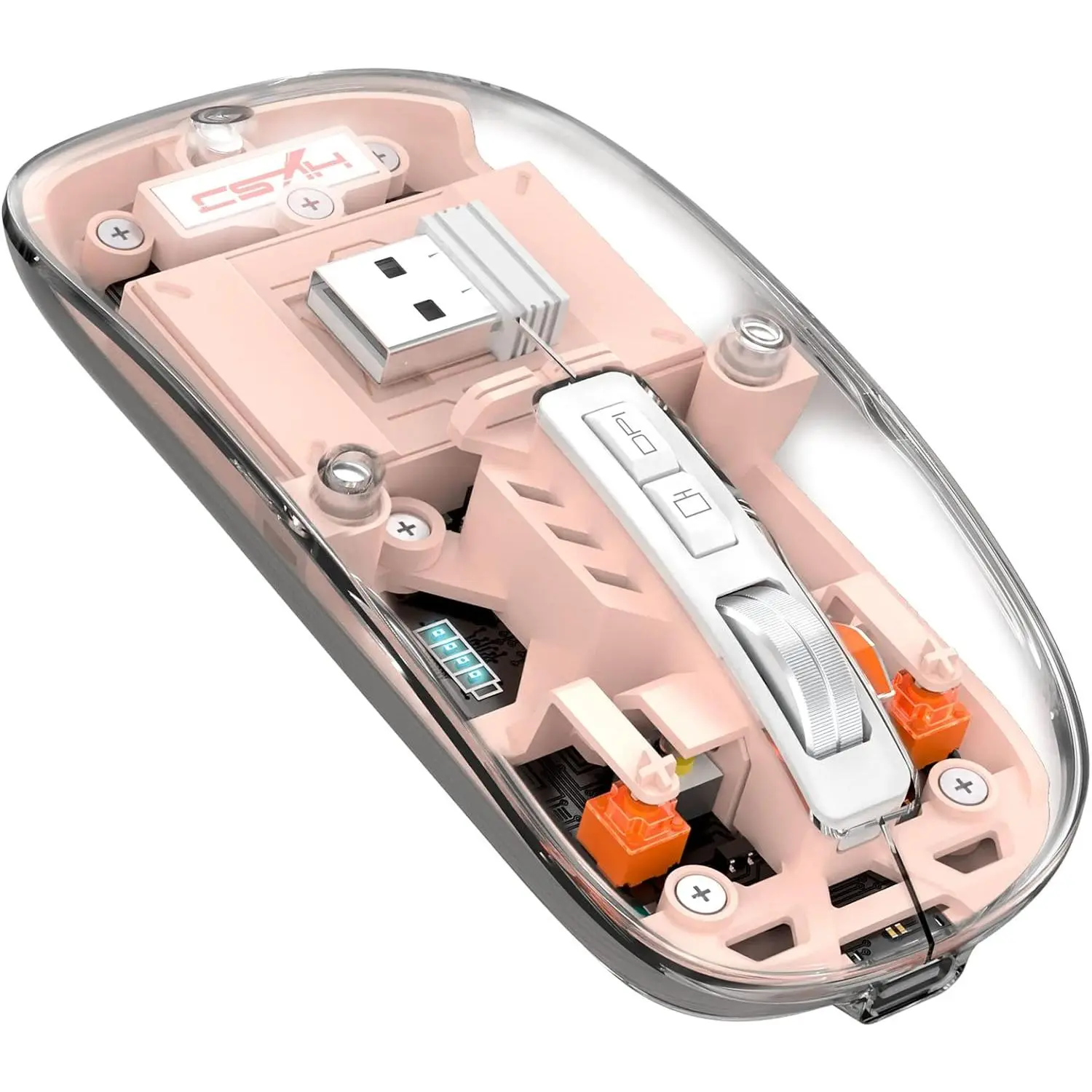 Bluetooth5.1&2.4G Mini Lightweight ,Transparent Clear Cool,Rechargeable Silent Computer Mice,Nano USB C Receiver,LED  Magic Silm for Office/PC//Laptop//ipad(Pink)