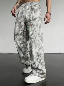 Unisex Tree Branch Camo Print Wide Leg Pants | Y2K Grunge American Retro Oversized Drawstring Track Pants Camouflage Loose Casual Breathable