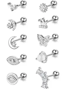 10Pcs 16G Cartilage Earrings Stainless Steel Moon Star Evil Eye Butterfly Tragus Earrings Conch Helix Daith Piercing Jewelry for Women Men