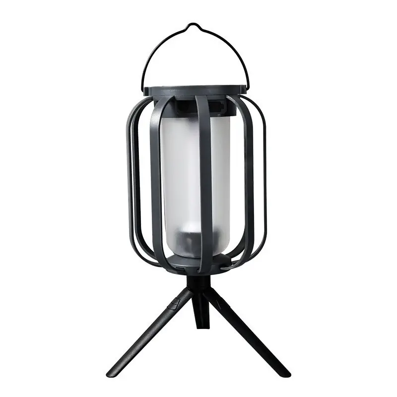 Solar Outdoor Flame Lantern with Metal Frame Tripod Stand, 4 Light Modes Including Flicker Mode, IP65 Waterproof Classic Colors Portable Table-Hanging Decor Lamp for Patio Camping