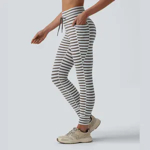 Halara High Waisted Drawstring Stripe Yoga Leggings with Pockets