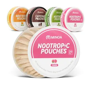 MINOA Energy Pouches 4 - Pack - 50mg Natural Caffeine, 20 Pouches per Can, Fuel Smart Focus Performance, No Nicotine, No Sugar, 0 Calories with Alpha GPC, L-Tyrosine & L-Theanine, Coenzyme Q10, Guarana