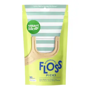 Biodegradable Floss Picks – Anti-Shred Dental Flossers For Adults & Kids, Eco-Friendly & Sustainable, Toothpick End, Vegan & PFA Free, Mint 50pk