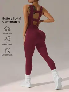 Women's Solid Backless Hollow Out Sports Romper, Casual Comfy Breathable Sleeveless Bodycon Romper for Yoga Gym Workout Running, Ladies Sportswear, Sportswear Jumpsuits for All Seasons