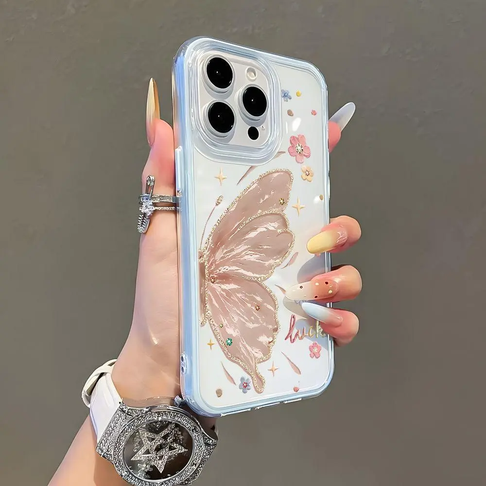 Glitter Butterfly Case for iPhone 17 16 15 14 13 12 Pro Max Cute Sparkly Soft TPU Shockproof Cover Cute Y2K Aesthetic Phone Case