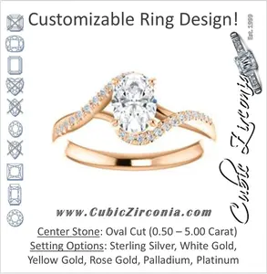 Cubic Zirconia Engagement Ring- The Nikita (Customizable Oval Cut Bypass Split-Band Style with Micropavé Band Accents)