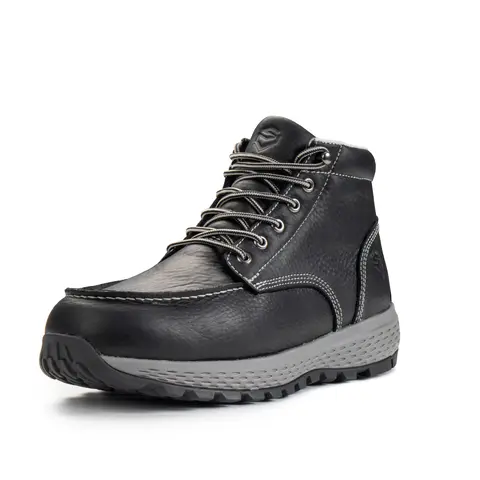 SUREWAY Men's Work Boots Brown Black | Lightweight Casual Wedge Soft Moc Toe - Comfort Insole, Oil/Slip Resistant, Construction Industrial Safety Working Boots