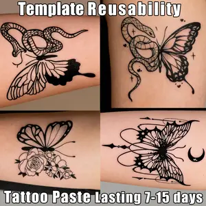Lasting 7 to 15 days Reusable Temporary Tattoo Stencil Template Half-Permanent Body Art Design  Perfect for DIY Tattoos Makeup Applications for men and women for Tattoo juice Tattoo milk herbal Tattoo Henna pen hand-painted cream emporary Tattoo Ink