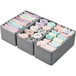 Small Foldable Fabric Drawer Organizer 3-Pack - 11“ Breathable Closet & Dresser Storage Bins for Socks, Underwear, Bras & Baby Clothes, Grey