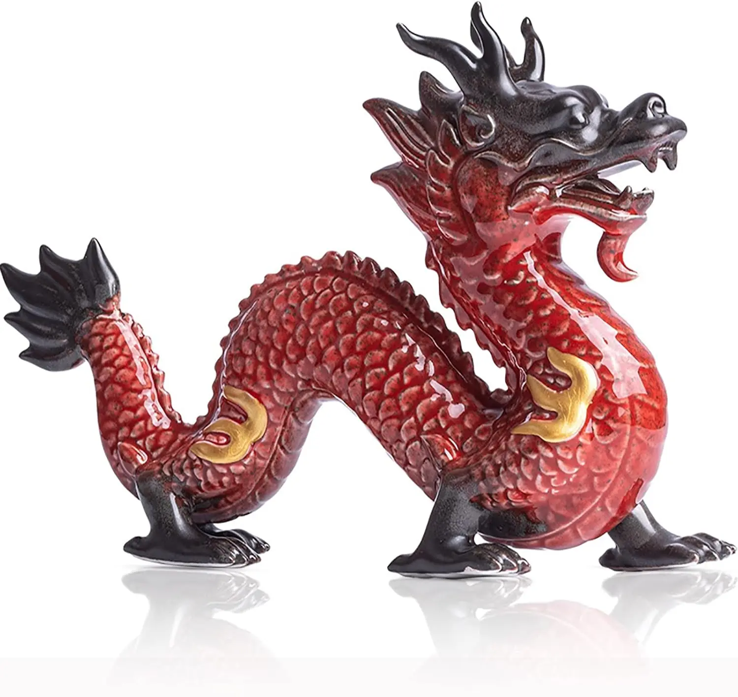 Large Chinese Feng Shui Dragon Statue Home Decor Office Decor Good Lucky Gifts,8 In Dragon Figurine,Attract Wealth Dragon  for Living Room, Bedroom, Shelves, Garage, BookShelf,Red Oriental Dragon