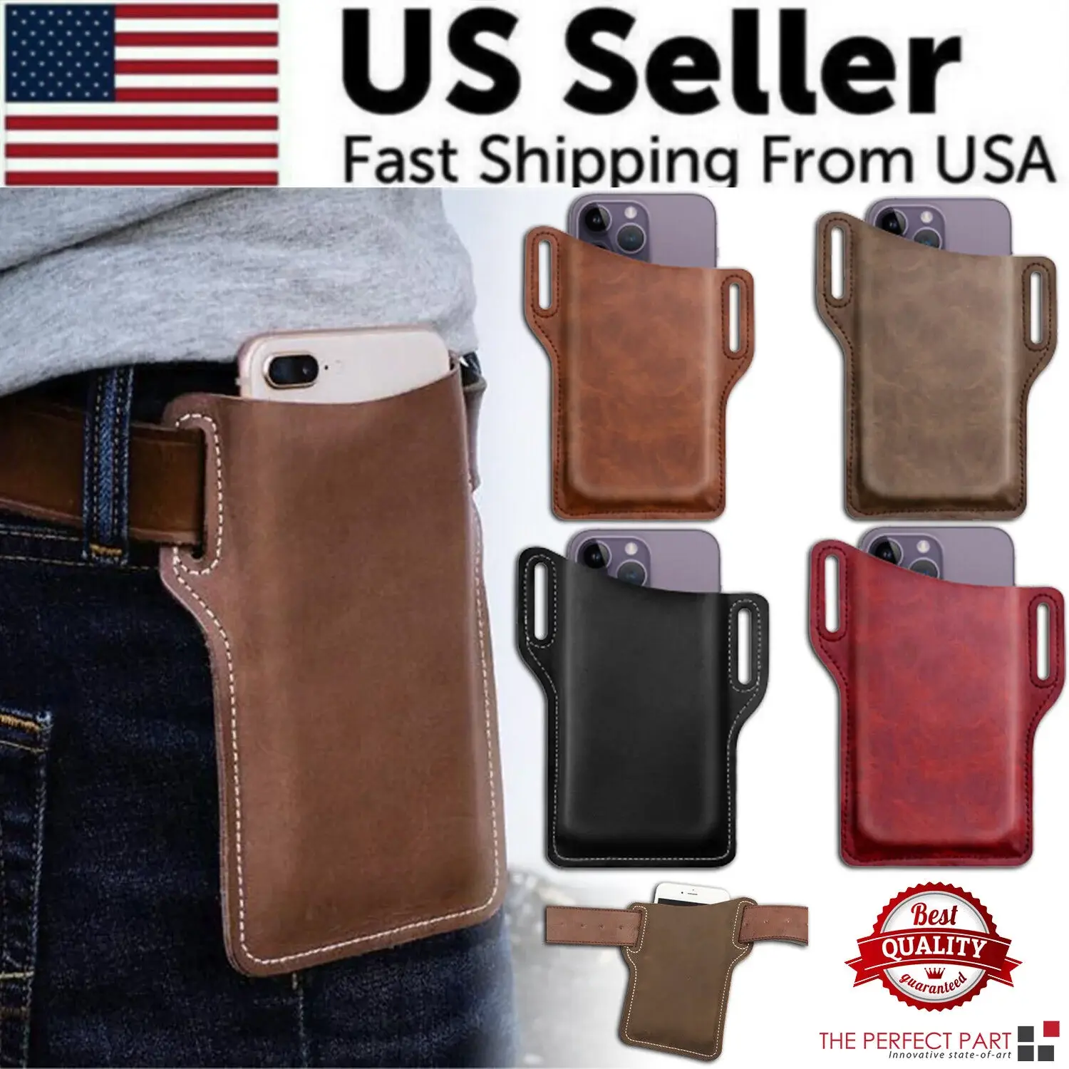 Men Cell Phone Belt Pack Bag Loop Waist Holster Pouch Case Leather Wallet Cover Does not apply