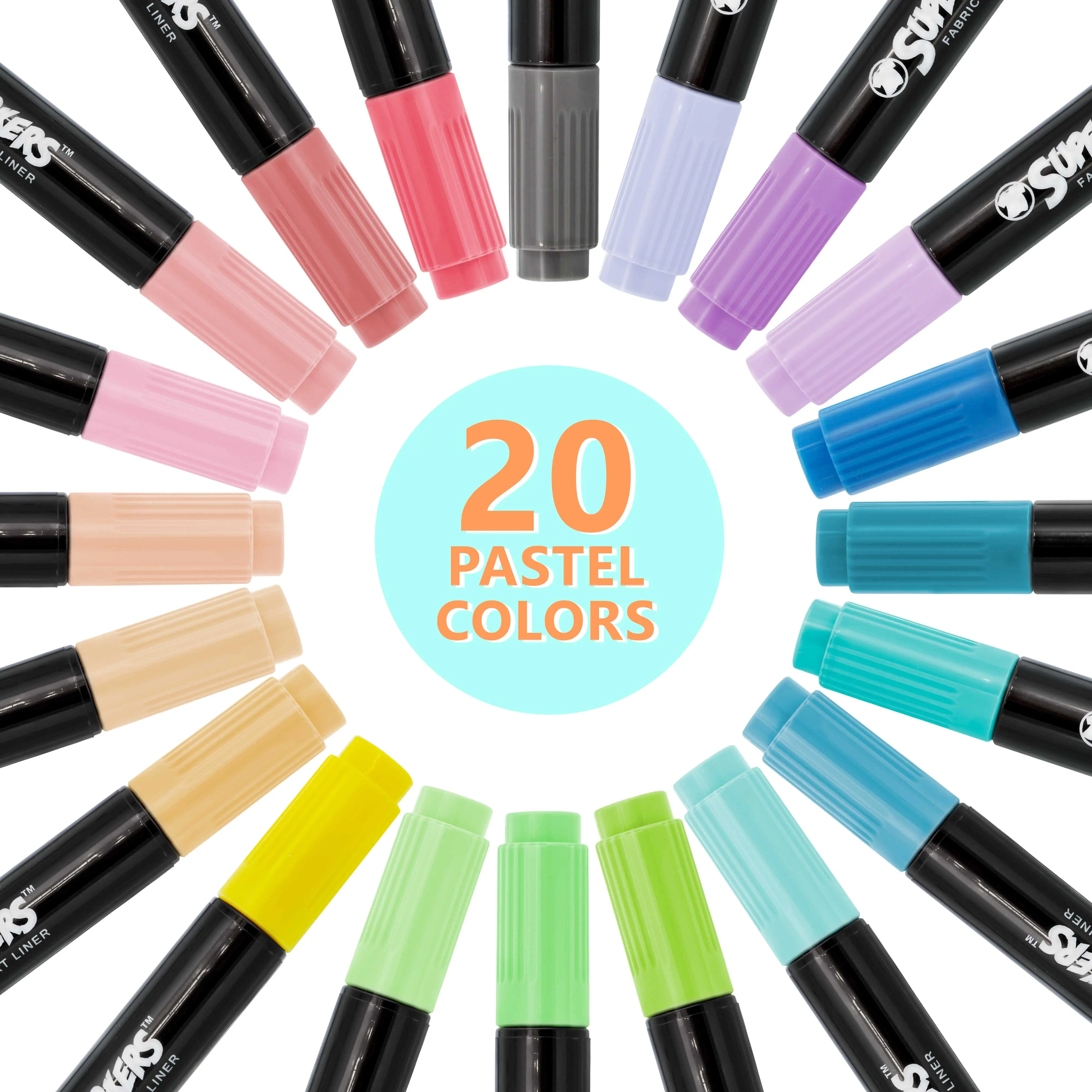 U.S. Art Supply Super Markers 40 Primary & Pastel Dual Tip Fabric Markers - Fine & Chisel Point Pens Fabric Marker Permanent for Clothes, T-Shirts - Permanent Ink Eye-Catching Pastel Colors