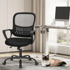 ZHUMI-C-3718-BK Ergonomic Drafting Chair with Fixed Handrail & Adjustable Footrest for Office Comfort