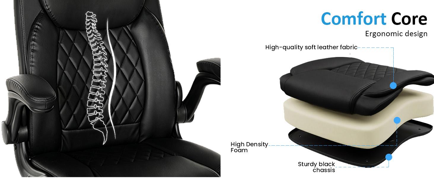 YUBAO Adjustable Ergonomic Chair for Adults - PU Leather, High-Density Sponge Padded Seat, Lumbar Ergonomic Support, Swivel Armrests, Foldable for Small Spaces, Work From Home Setup, Supportive Sitting, Requires Assembly Office Furniture, Wfh Setup