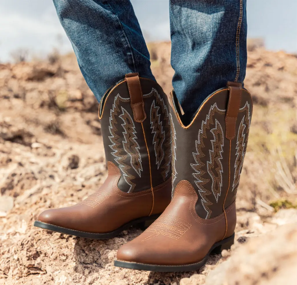 Mens Cowboy Boots Western Boots Embroidered Stitching Retro Square Toe Leather Mid Calf Boots Pull On Low Block Chunky Heel Classic Rodeo Fashion Motorcycle Riding Boot Slip Resistant Walking Shoes Walking Shoes Footwear Closed Decor Fashion Orthotic Bota