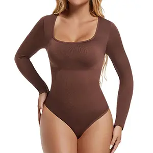 Elevate your curves with GUUDIA's Spandex Body Suit! This seamless long-sleeve body shaper features tummy control an open crotch design, and a stylish big U neck #BodyShaper #Shapewear #FashionEssentials aiithuug Bodysuit Womenswear