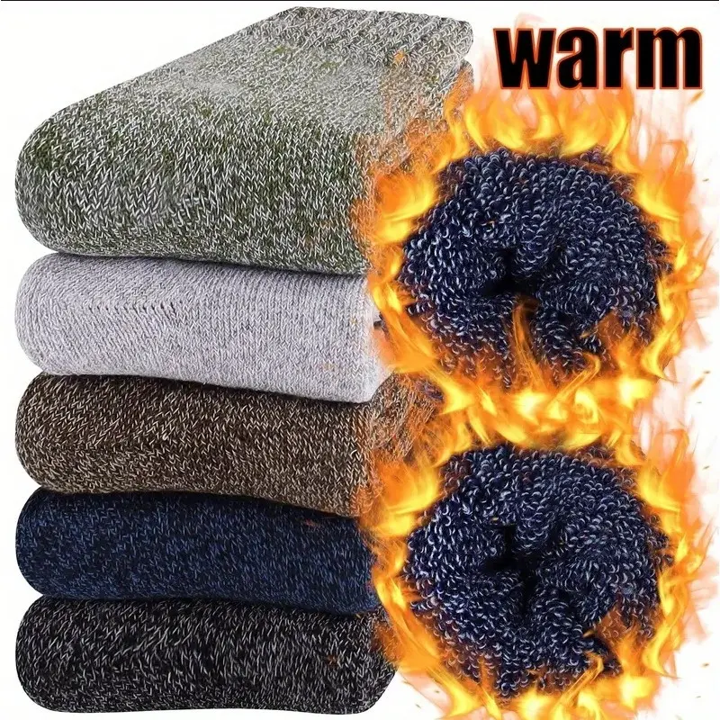 Women's Vintage Knitted Socks, 5 Pairs Thick Wool Thermal Crew, Calf High Boot-Friendly for Winter, Underwear For Women, Heavyweight, Warmth, Five Pairs