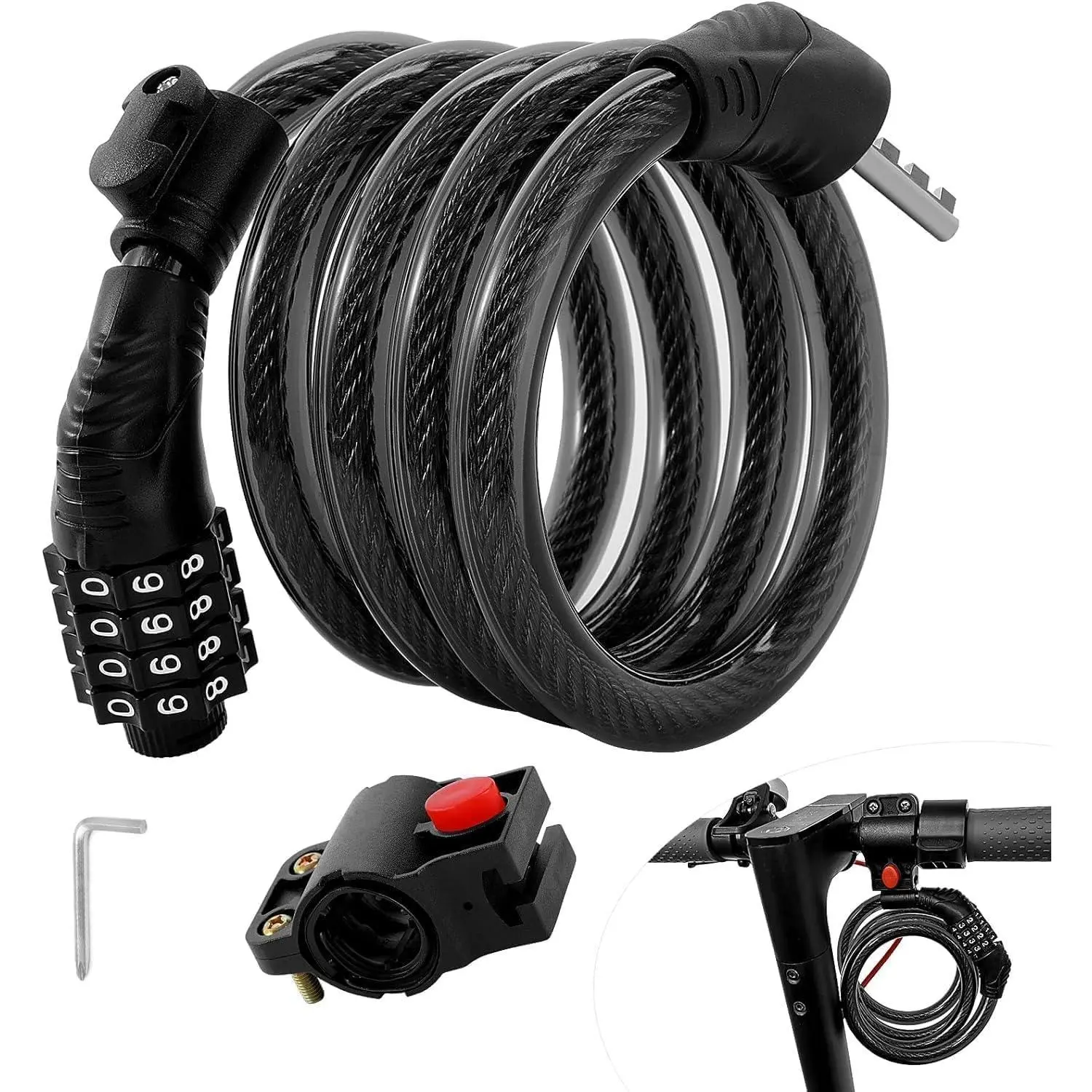 AOPO Password Lock, compatible with Xiaomi M365 / Max / GXL / GXL / Ninebot / Segway scooters, motorcycles, and bicycles. 4-foot long / 0.472-inch thick anti-theft scooter lock, 4-digit metal combination cable lock for e-bikes and bicycles.