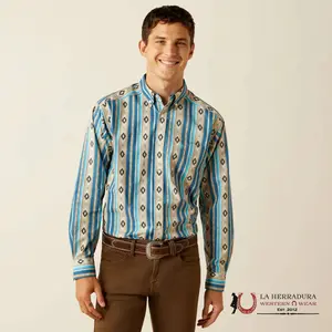 ARIAT MENS SHILOH LONG SLEEVE KHAKI AZTEC PRINT SHIRT - 10058969