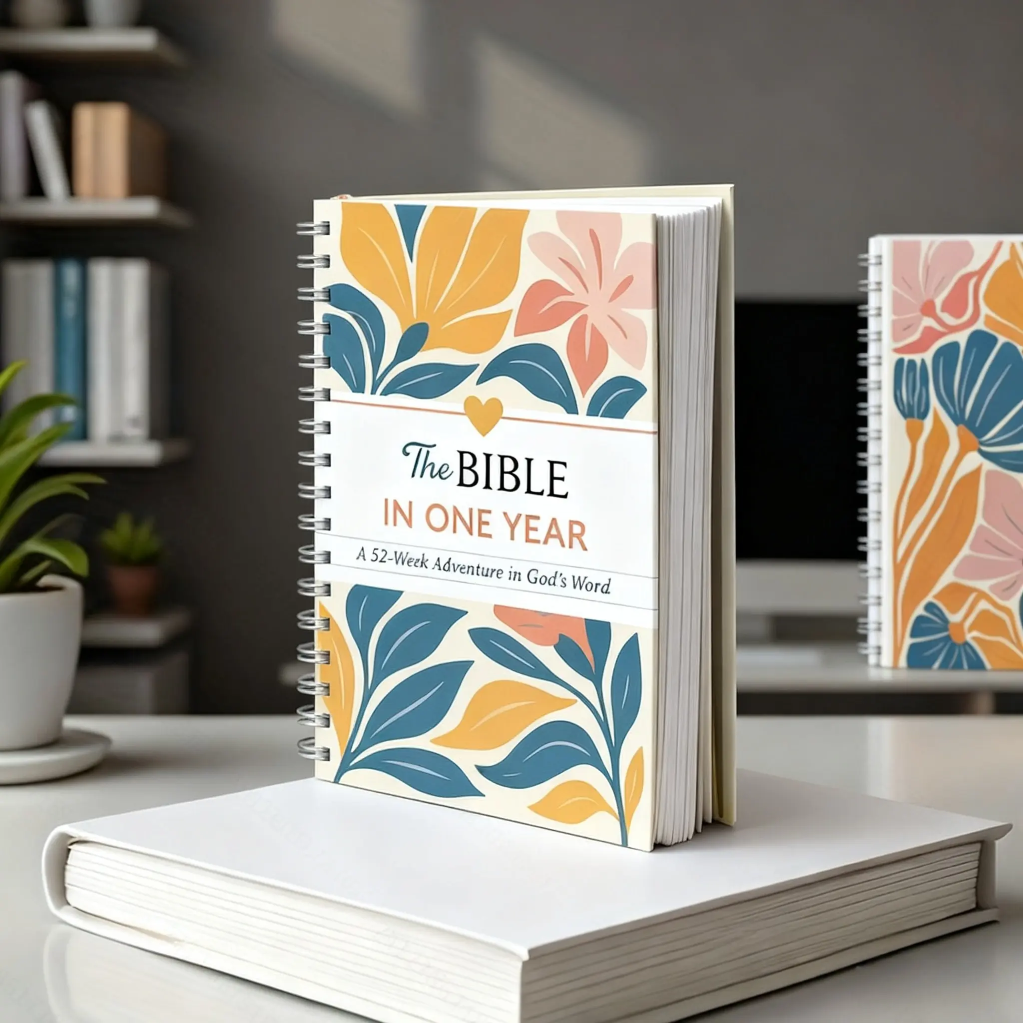 Women's 52-Week Bible Daily Devotional Study Guide, Floral Christian Spiritual Growth Aesthetic Notebook, Spiral-Coiled Office Stationery