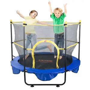 【fathersdaygift】VEVOR 5FT Trampoline for Kids 60" Indoor Outdoor Trampoline with Safety Enclosure NetBasketball Hoop and Ocean BallsMini Toddler Recreational Trampoline Birthday Gifts for 3+ Years Kids